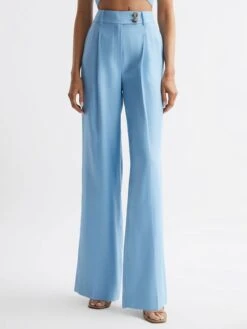 Reiss Blue Hollie Wide Leg Linen Trousers -Style Trend Shop 846 417s3