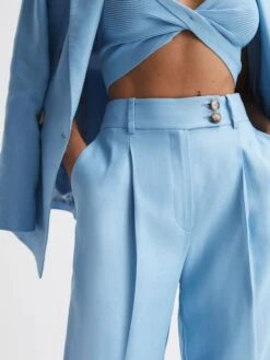 Reiss Blue Hollie Wide Leg Linen Trousers -Style Trend Shop 846 417s4