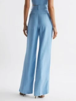 Reiss Blue Hollie Wide Leg Linen Trousers -Style Trend Shop 846 417s5