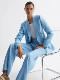 Reiss Blue Hollie Wide Leg Linen Trousers -Style Trend Shop 846 417s6