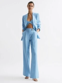 Reiss Blue Hollie Wide Leg Linen Trousers -Style Trend Shop 846 417s7
