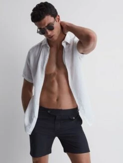 Reiss Navy Stripe Clipper Hemingsworth Side Adjuster Swim Shorts -Style Trend Shop 873 119s5