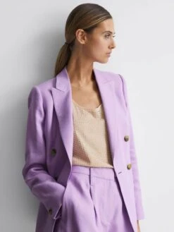 Reiss Lilac Hollie Double Breasted Linen Blazer -Style Trend Shop 884 686s4