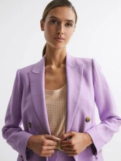 Reiss Lilac Hollie Double Breasted Linen Blazer -Style Trend Shop 884 686s6