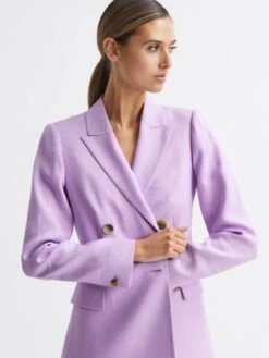 Reiss Lilac Hollie Double Breasted Linen Blazer -Style Trend Shop 884 686s7