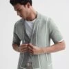 Reiss Sage/White Heath Striped Cuban Collar Shirt -Style Trend Shop 902 913s