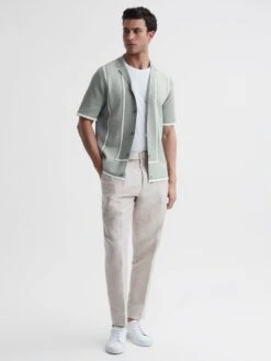 Reiss Sage/White Heath Striped Cuban Collar Shirt -Style Trend Shop 902 913s3