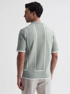 Reiss Sage/White Heath Striped Cuban Collar Shirt -Style Trend Shop 902 913s4