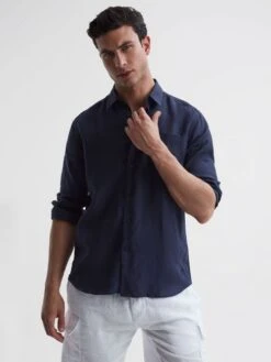 Reiss Navy Caroubis Vilebrequin Linen Shirt 10 Reiss Navy Caroubis Vilebrequin Linen Shirt -Style Trend Shop 911 443s3