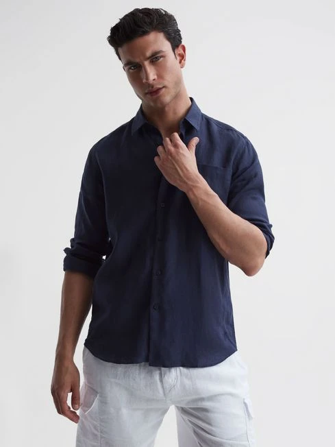 Reiss Navy Caroubis Vilebrequin Linen Shirt 5 Reiss Navy Caroubis Vilebrequin Linen Shirt - Image 3