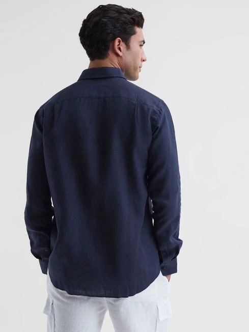 Reiss Navy Caroubis Vilebrequin Linen Shirt 6 Reiss Navy Caroubis Vilebrequin Linen Shirt - Image 4