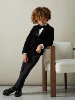 Reiss Black Ace Junior Velvet Single Breasted Blazer