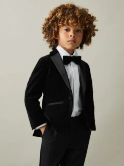 Reiss Black Ace Junior Velvet Single Breasted Blazer -Style Trend Shop 975241s3