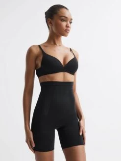 Reiss Black Spanx Shapewear High Rise Mid-Thigh Shorts