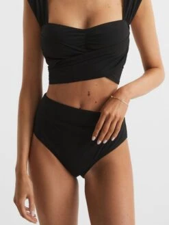 Reiss Black Cristina High Rise Bikini Bottoms