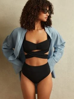 Reiss Black Cristina High Rise Bikini Bottoms -Style Trend Shop 9929L9s3