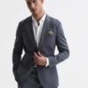 Reiss Airforce Blue Kin Slim Fit Single Breasted Linen Blazer