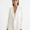 Reiss White Tatum Crepe Double Breasted Blazer