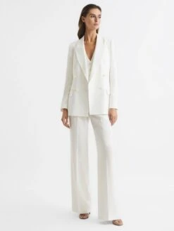 Reiss White Tatum Crepe Double Breasted Blazer -Style Trend Shop A10465s3