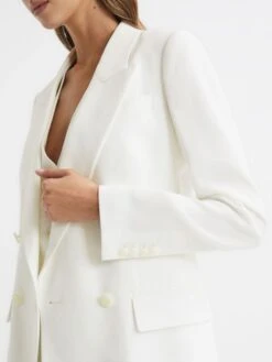 Reiss White Tatum Crepe Double Breasted Blazer -Style Trend Shop A10465s4