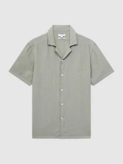 Reiss Sage Rufus Slim Fit Linen Cuban Collar Shirt 8 Reiss Sage Rufus Slim Fit Linen Cuban Collar Shirt -Style Trend Shop A11 833s2