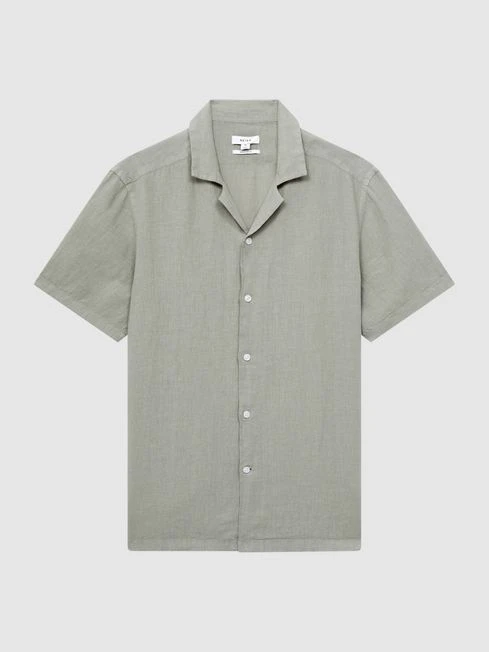 Reiss Sage Rufus Slim Fit Linen Cuban Collar Shirt 4 Reiss Sage Rufus Slim Fit Linen Cuban Collar Shirt - Image 2