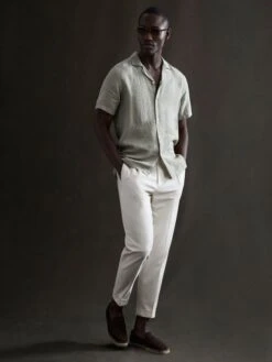 Reiss Sage Rufus Slim Fit Linen Cuban Collar Shirt 9 Reiss Sage Rufus Slim Fit Linen Cuban Collar Shirt -Style Trend Shop A11 833s3