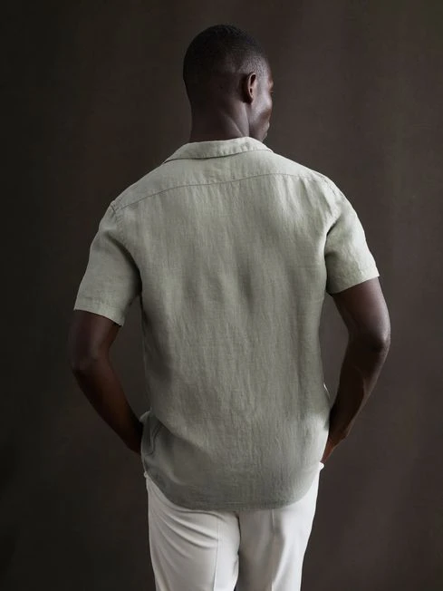 Reiss Sage Rufus Slim Fit Linen Cuban Collar Shirt 6 Reiss Sage Rufus Slim Fit Linen Cuban Collar Shirt - Image 4