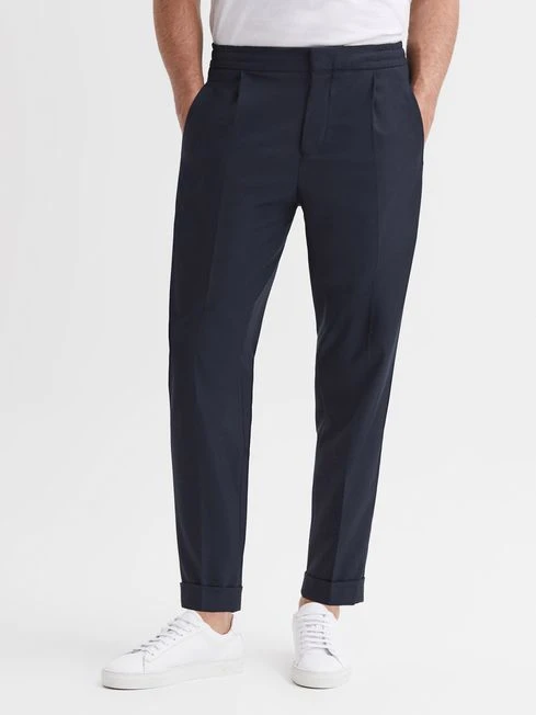 Reiss Navy Brighton Pleat Front Trousers 3 Reiss Navy Brighton Pleat Front Trousers