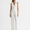 Reiss White Tatum Petite Crepe Wide Leg Trousers