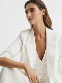 Reiss White Tatum Petite Crepe Double Breasted Blazer -Style Trend Shop A11852s6