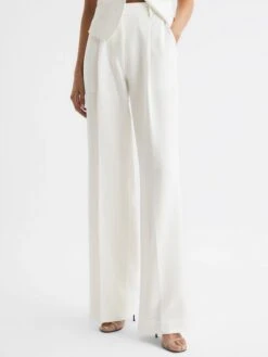 Reiss White Tatum Petite Crepe Wide Leg Trousers -Style Trend Shop A11961s3