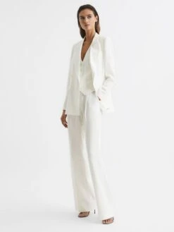 Reiss White Tatum Petite Crepe Wide Leg Trousers -Style Trend Shop A11961s6