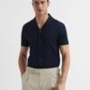 Reiss Navy Caspa Mercerised Jersey Cuban Collar Shirt -Style Trend Shop A34 576s