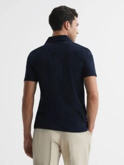 Reiss Navy Caspa Mercerised Jersey Cuban Collar Shirt -Style Trend Shop A34 576s5