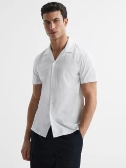 Reiss White Caspa Mercerised Jersey Cuban Collar Shirt