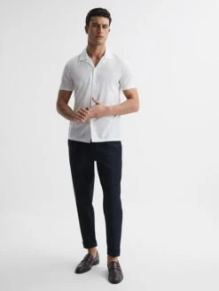 Reiss White Caspa Mercerised Jersey Cuban Collar Shirt -Style Trend Shop A34577s3
