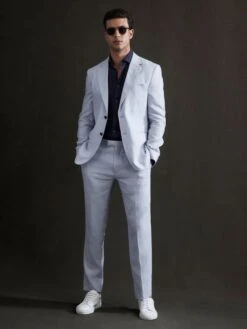 Reiss Navy Ruban Linen Long Sleeve Shirt -Style Trend Shop A76 402s5