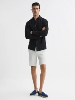 Reiss Black Ruban Linen Long Sleeve Shirt -Style Trend Shop A76 403s3