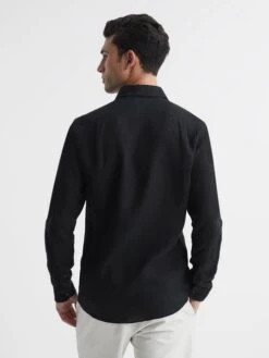 Reiss Black Ruban Linen Long Sleeve Shirt -Style Trend Shop A76 403s5