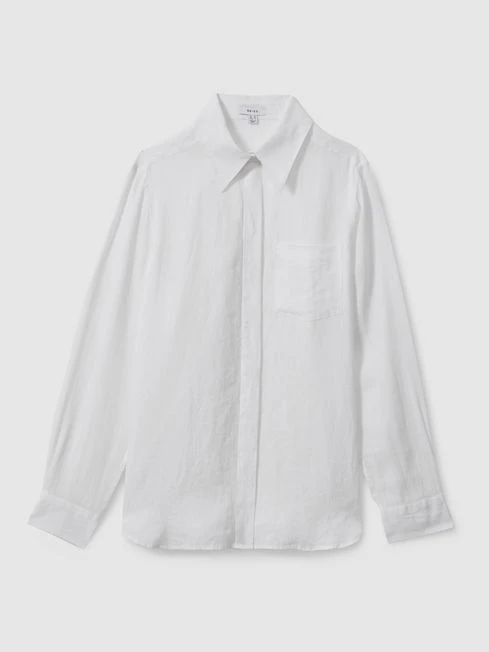 Reiss White Campbell Linen Long Sleeve Shirt 4 Reiss White Campbell Linen Long Sleeve Shirt - Image 2