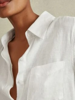 Reiss White Campbell Linen Long Sleeve Shirt 10 Reiss White Campbell Linen Long Sleeve Shirt -Style Trend Shop A76118s4