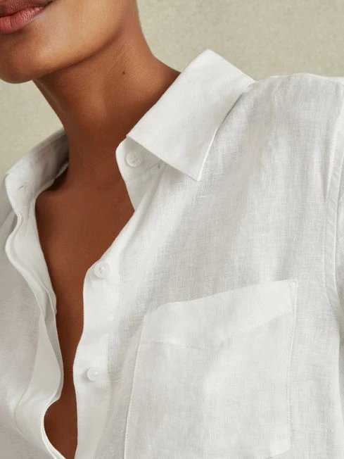 Reiss White Campbell Linen Long Sleeve Shirt 6 Reiss White Campbell Linen Long Sleeve Shirt - Image 4