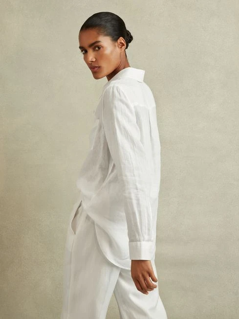 Reiss White Campbell Linen Long Sleeve Shirt 7 Reiss White Campbell Linen Long Sleeve Shirt - Image 5