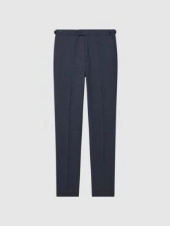 Reiss Navy Dunn Textured Slim Fit Trousers -Style Trend Shop A76322s2