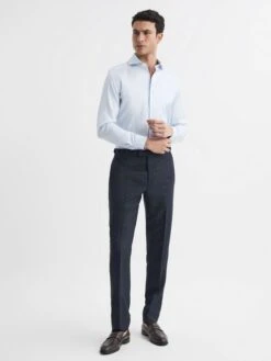 Reiss Navy Dunn Textured Slim Fit Trousers -Style Trend Shop A76322s3