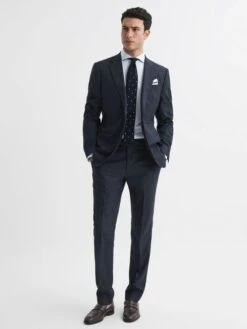 Reiss Navy Dunn Textured Slim Fit Trousers -Style Trend Shop A76322s6