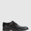 Reiss Black Rivington High Shine Leather Monk Strap Shoes -Style Trend Shop A77 977s
