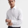 Reiss White Frontier Cotton Satin Stretch Slim Fit Shirt -Style Trend Shop A85 338s