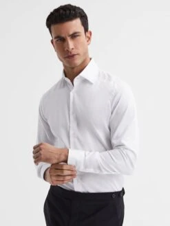 Reiss White Frontier Cotton Satin Stretch Slim Fit Shirt
